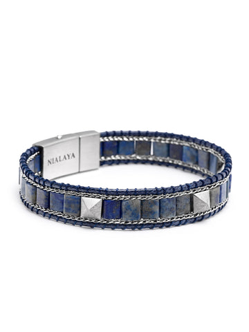 Nialaya Men's Beaded Bracelet Blue Lapis Stud Bracelet Blue Lapis Stud Bracelet